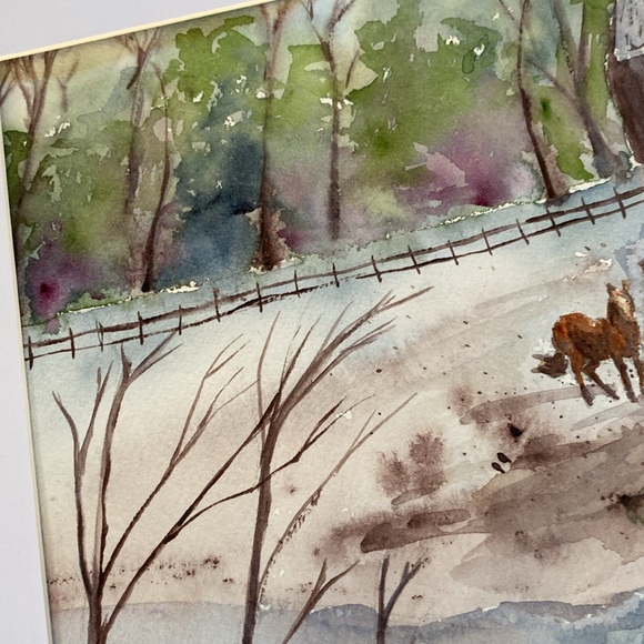 Original watercolour painting, horses in field, white mat included - Picture 4 of 4